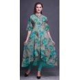 thumbnail image 2 of Bimba Robe Anarkali Verte Imprimée de Plumes de Paon pour Femmes, Col Mandarin, Kurtis Indiens, Kurta Asymétrique - Grand, 2 of 5