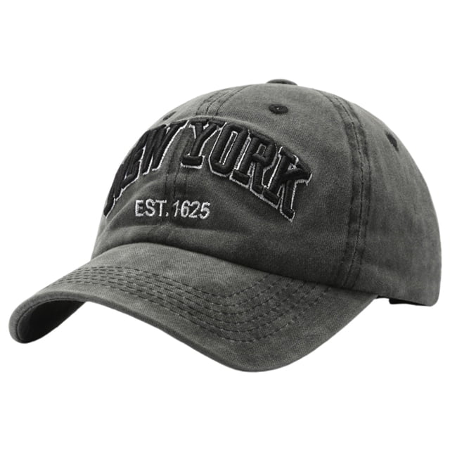 GDREDA Men Hat Vintage Washed Denim Baseball Cap With Embroidered Letters Unisex New York Style Dad Hat Black,One Size
