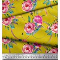 thumbnail image 2 of Soimoi Yellow Cotton Cambric Fabric Leaves & Ranunculus Floral Fabric Prints By Yard 42 Inch Wide, 2 of 3