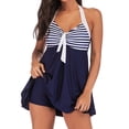 thumbnail image 2 of UPPADA 2 Piece Sets Swimsuit for Women Floral Printed Modest Two Piece Bathing Suits Tankini Cute Ruffle Tops with Skirts Loose Fit Swimming Tops for Women Clearance,Navy,XXL, 2 of 7