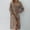 Khaki, variant on Sales! Cameland Women'S Fashion Casual Print Long Sleeve V-Neck Pleated Mini Dress