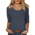 thumbnail image 2 of 2025 Chemise Décontractée Unie à Manches Longues pour Femmes pour Superposition Couleur Imprimé Col Bas Col Montant pour Femmes à Manches Longues Chandails Thermiques Coupe Manches 3/4 T T-Shirts de Course pour Femmes Haut de Chemise, 2 of 7