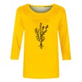 thumbnail image 4 of HKEJIAOI Chandail à Col Rond pour Femmes, Manches 3/4, T-Shirts Graphiques Mignons avec Fleurs, Haut d'Été Décontracté, Jaune m, 4 of 4