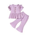 thumbnail image 1 of Plebaso Baby Girls Solid Color Ruffled Sleeve Round Neck Tops Elastic Waist Trousers Two-Piece Set Kids Casual Clothes, 1 of 7