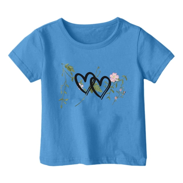Hfolob Hauts pour Filles Garçon Fille Mode Décontractée Imprimé Col Rond Ample Manches Courtes T-Shirt Haut T-Shirts pour Enfants