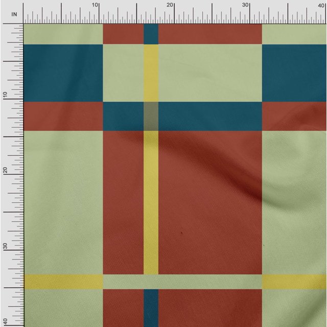 Soimoi Silk Fabric Check Panel Printed Fabric 1 Yard 42 Inch Wide
