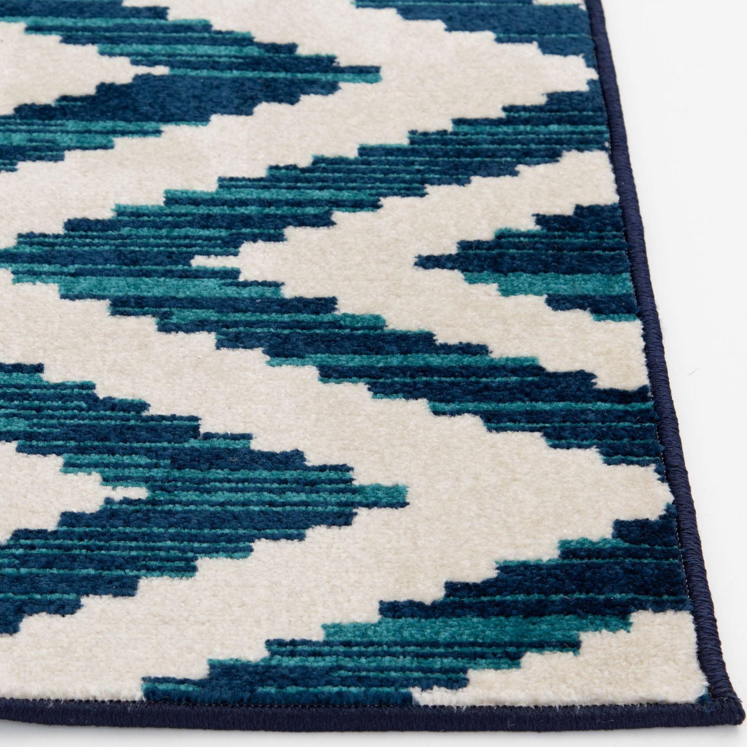 Tapis d'intérieur/extérieur tissé Tropicana crème et bleu saphir 5x7, recommandé pour patio, vestibule, véranda, salle à manger