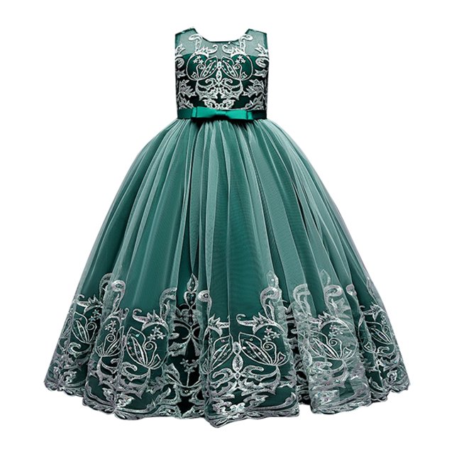 Ketyyh-chn99 Robes Fille Robes de Plage Fleurs Sans Manches Plage Manches Longues Robe Courte Vêtements Princesse Vert,130