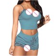 thumbnail image 4 of drppepioner Femmes Lingerie Aguichant Mode Pyjama Uni Sans Manches Dentelle Camisole Short Ensemble de Pyjama, 4 of 5