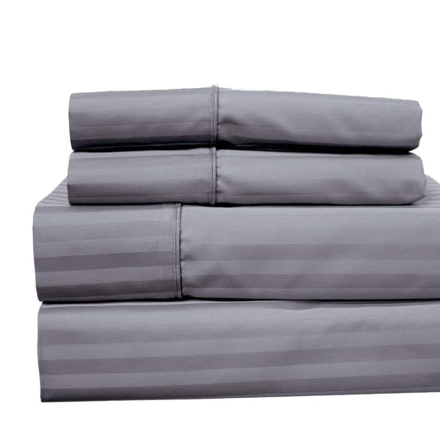 Royal Hotel Bedding 620-Thread-Count Sheet Set, Wrinkle-Free Cotton-Blend Sheets, Sateen Striped, Deep Pocket, Full Size, Gray