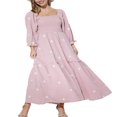 thumbnail image 1 of Robe Décontractée à Manches Longues Bouffantes Florale Col Carré Froncée Robe Longue de Soirée, 1 of 6