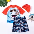 thumbnail image 2 of PMVFHDE Toddler Boys' 3-Piece Swimsuit Set - Short Sleeve Rash Guard + Elastic Waist Trunks & Swim Cap, Quick-Dry Breathable Sun Protection for Beach/Pool Sky Blue-E,8-9 Years, 2 of 8