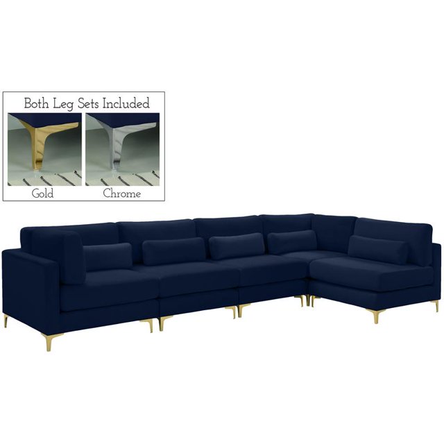 Meridian Furniture Coupe Modulaire en Velours Marine Julia (5 Boîtes)