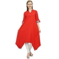 thumbnail image 2 of Bimba Robe d'Été Ethnique pour Femme en Rayonne Rouge avec Foulard, Ourlet Asymétrique - 26, 2 of 4