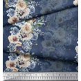 thumbnail image 3 of Soimoi Voile de Coton Bleu Tissu Imprimé Floral Grandiflora Roses au Mètre 42 Pouces de Large, 3 of 5