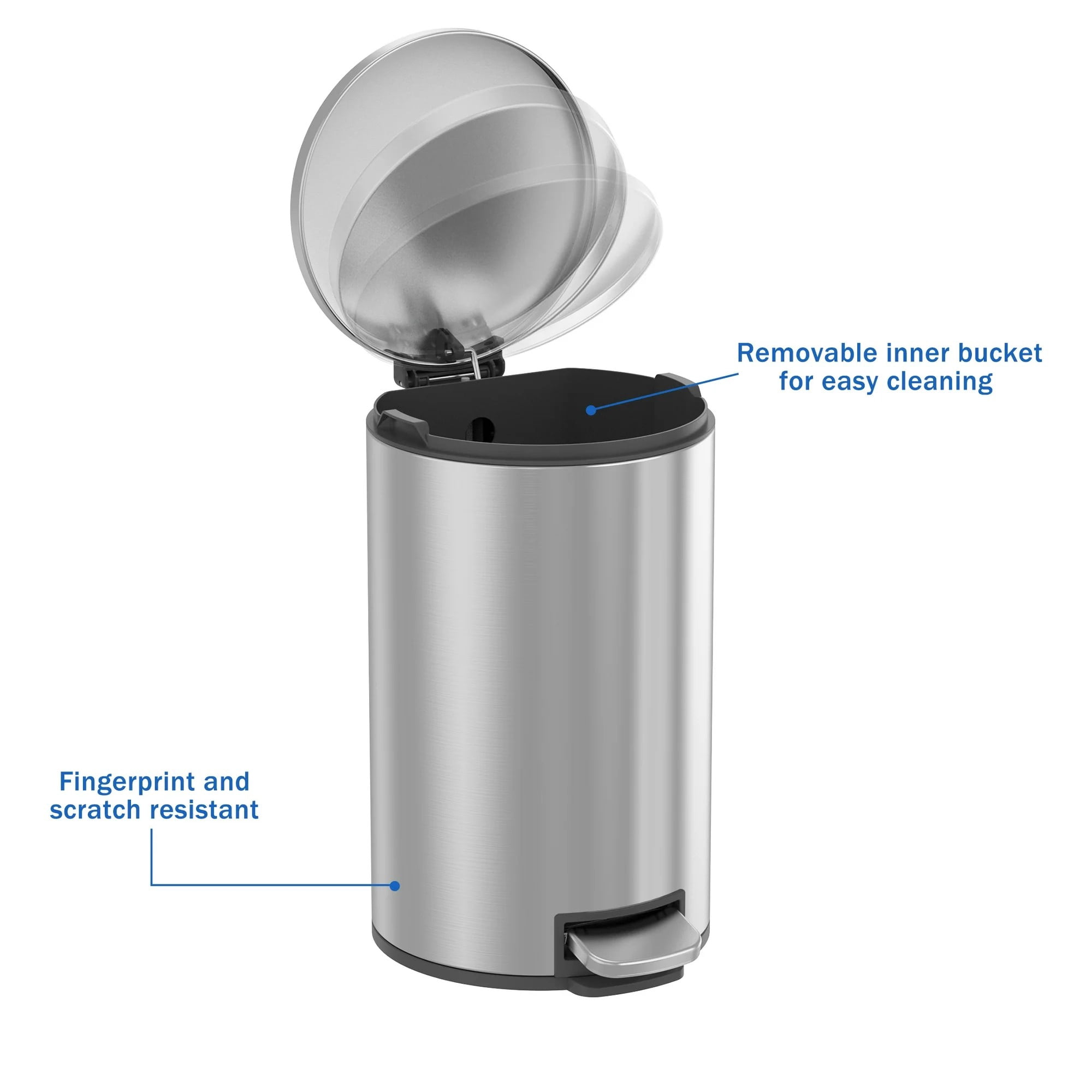 Poubelle de salle de bain Better Homes & Gardens, petite poubelle à pédale de 12 litres en acier inoxydable avec couvercle à fermeture douce, argentée