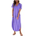 thumbnail image 1 of Pisexur Robes pour Femmes Mode Bohème à Fleurs Robes de Retour à la Maison Robe Maxi à Col en V Fendue Robe de Cocktail à Manches Courtes pour Femmes Robe Décontractée Ample Fluide avec Poches, 1 of 5