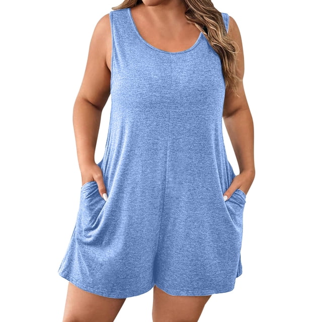 Combinaisons Décontractées pour Femmes Été Sans Manches Uni Poche Combinaison Courte Polyester 1 Pce