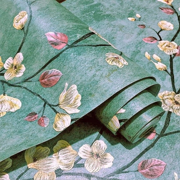 XIANXIAN Floral Peel and Stick Wallpaper Vintage Floral Contact Paper for Cabinets Drawers Liner Boho Contact Paper Dark Green Leaf Flower Removable Self Adhesive Wallpaper for Bedroom 17.7 x 118.1in