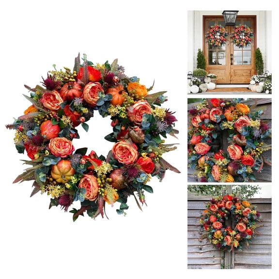 SHAGUOZHOU Couronne de Pivoines d'Automne Saisonnière pour la Maison Manteau Foulard Couronne Cintre pour Grande Porte d'Entrée Décorations d'Automne pour Extérieur Porche