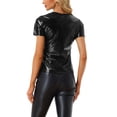 thumbnail image 3 of INSPIRE CHIC Women's Party Metallic Textured Short Sleeve Shiny Multicolor Top Shiny Black L, 3 of 5