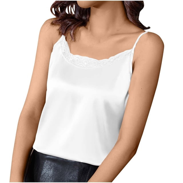 Timegard Camisoles Grande Taille pour Femmes en Dentelle à Bretelles Spaghetti Sans Manches Col Rond Haut Uni