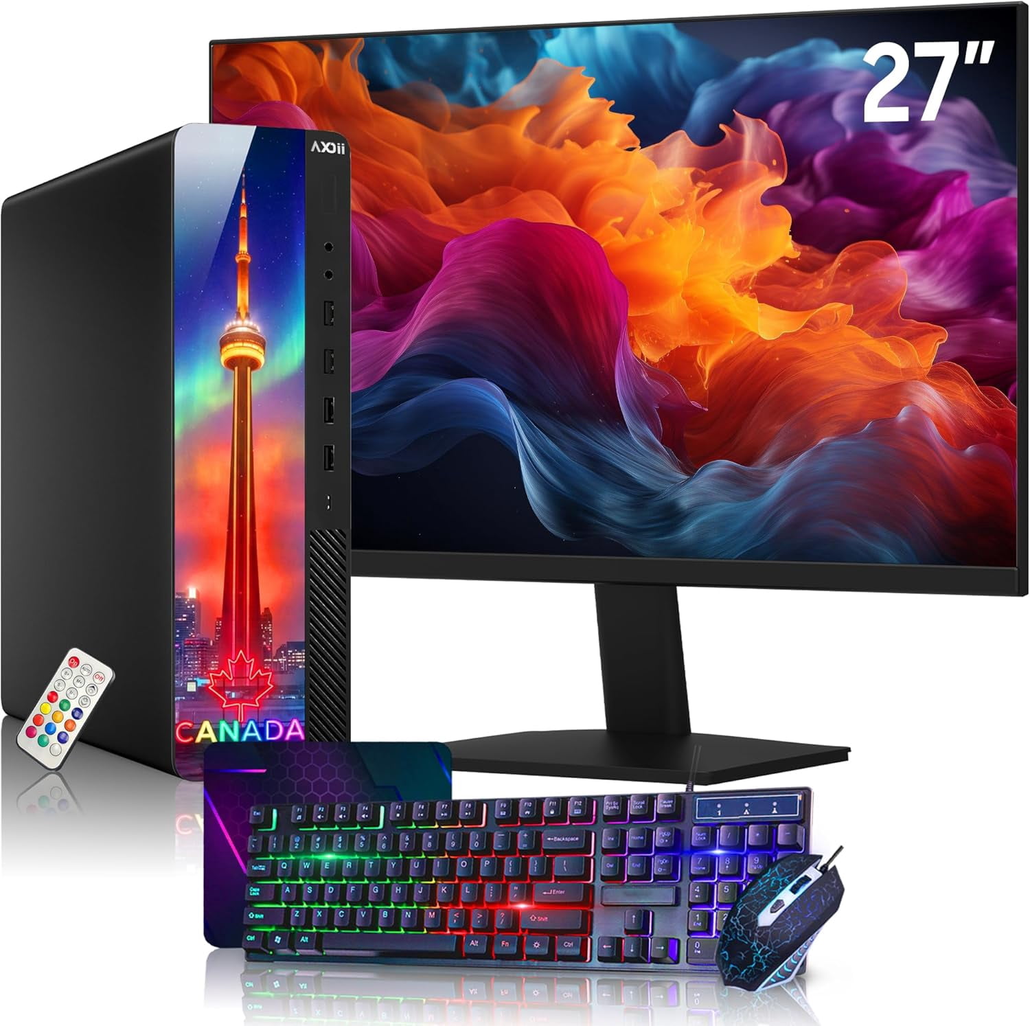 AXOII RGB Desktop PC Bundle 27" Inch Monitor ~ Intel Core i5 processor up to 4.0GHz 16GB DDR4 RAM 256GB SSD WiFi Bluetooth Windows 11 Pro Refurbished