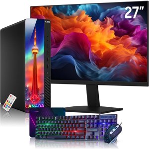 AXOII RGB Bureau PC Ensemble 27" Moniteur de pouce ~ Intel Core i5 processeur jusqu'à 4,0GHz 16GB DDR4 RAM 256GB SSD WiFi Windows Bluetooth 11 Pro Rénovés