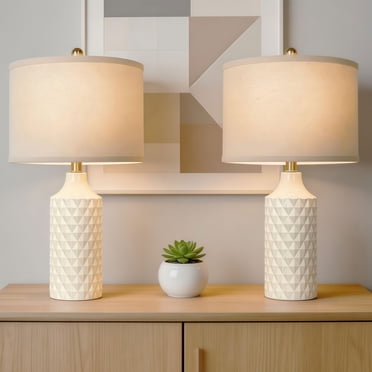 Tnuyoah Lampe de Chevet Moderne 26 Pieds' Ensemble de 2 - Lampe de Table Style Ferme pour Salon Chambre, Grande Lampe en Céramique avec Abat-Jour en Lin Beige, Cadeaux de Pendaison de Crémaillère Lampes de Bout de Canapé Cadeaux pour Femmes Maman Beige