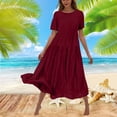 thumbnail image 2 of Sentmoon Robes de Tennis pour Femmes à Manches Courtes à Col Rond Robe Femme 2026 Été Couleur Unie Coupe Régulière Respirante Vacances Robe Bohème pour Femmes pour le Quotidien et les Déplacements Bourgogne TTG, 2 of 7