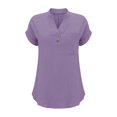 thumbnail image 4 of T-Shirts Femmes Plus Mode Décontractée Col en V Boutonné Manches Courtes avec Poches - Hontri, 4 of 5
