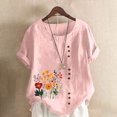 thumbnail image 2 of QATAINLAV T-Shirts d'Été pour Femmes Décontractés en Coton et Lin T-Shirts à Manches Courtes Col Rond Chemise Ample T-Shirts Graphiques Floraux Tenues de Vacances à la Plage Soldes des Fêtes Rose TG, 2 of 5