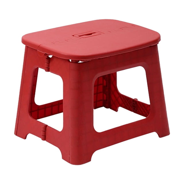 Tabouret Pliant Arrondi Rouge Siège Utilitaire Léger Gain de Place Design Portable Maison Bureau Intérieur Extérieur Marche Polyvalente Outil Cadre en Plastique Support Robuste Construction U-296 Rouge