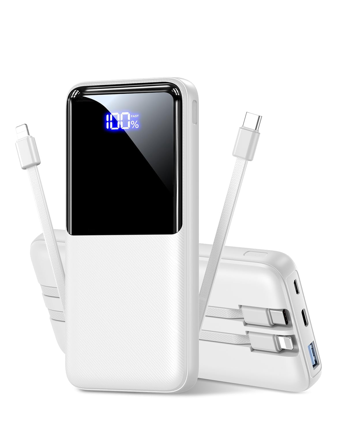 Portable Charger Power Bank - 15,000mAh Battery Pack Portable Phone Charger with Built in Cable 22.5W Fast Charging Powerbank Com