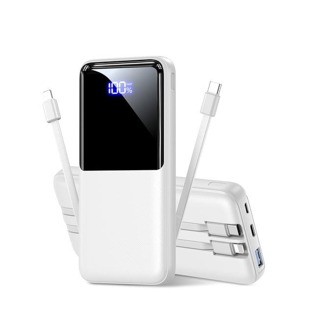Portable Charger Power Bank - 15,000mAh Battery Pack Portable Phone Charger with Built in Cable 22.5W Fast Charging Powerbank Com
