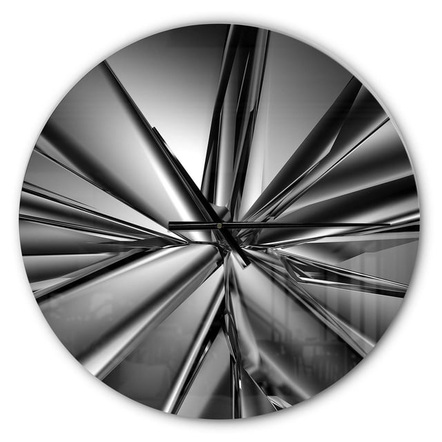 Designart « Cristal Futuriste » Horloge Murale Moderne avec un Cadran Rond en Aluminium Lustré Présentant un Motif Abstrait de Cristaux Argentés et Noirs. Elle Comprend des Aiguilles Noires Élégantes, une Quincaillerie de Montage et une Pile AA, Convient à la Décoration Contemporaine de la Maison Ou du Bureau.