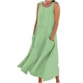 thumbnail image 4 of Meichang Robe Sans Manches en Lin pour Femme, Décontractée d'Été, Col Rond, Robe Débardeur Unie, Robe Évasée de Plage pour les Vacances avec Poches, 4 of 5