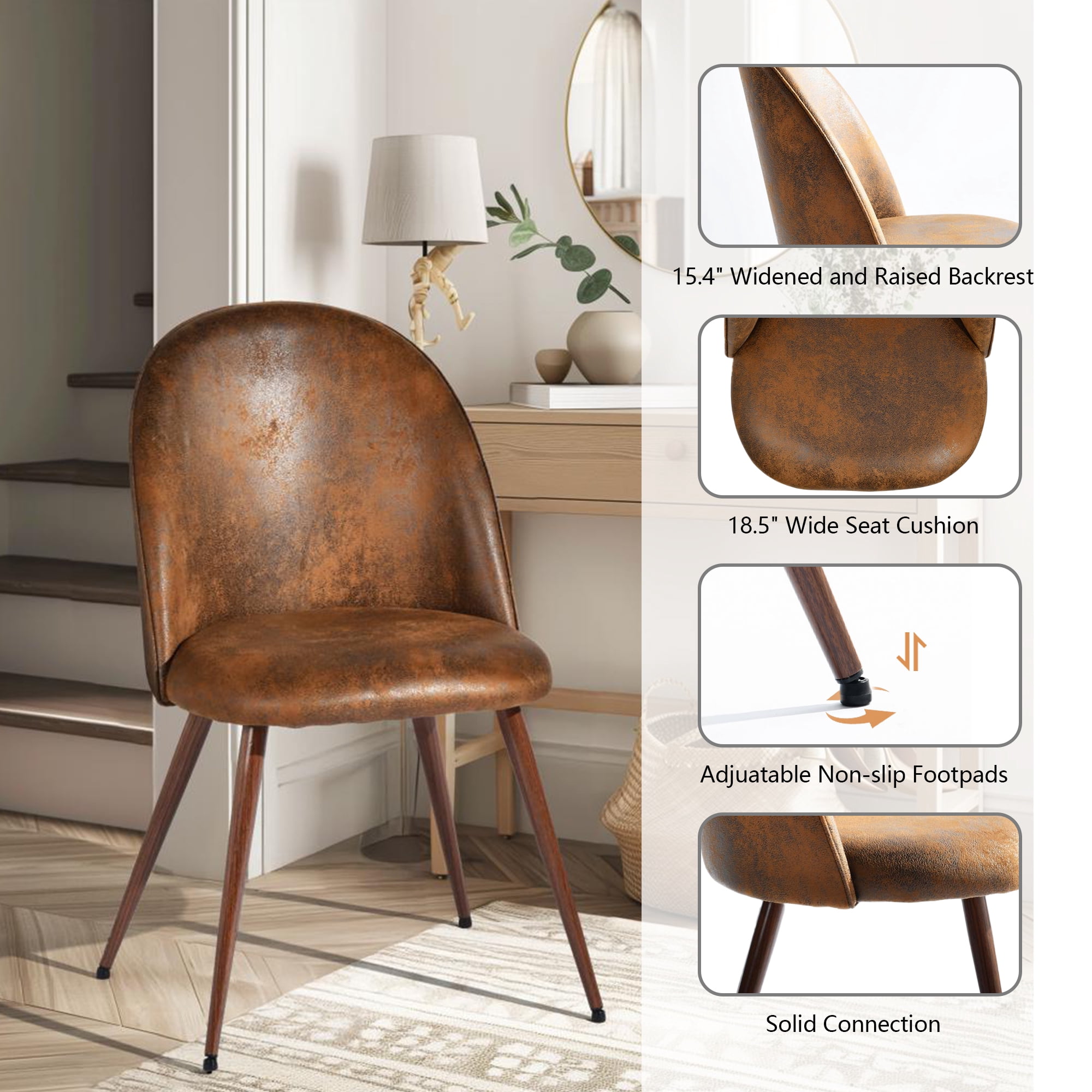 Homy Casa 5-Piece Dining Set, Walnut Wooden Kitchen Table with 4 Upholstered High-Back Brown Faux Suede Dining Chairs, Contemporary Live Edge Design