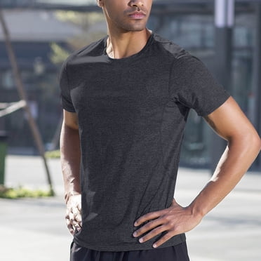ylioge Mens Tees Shirts Short Sleeve Athletic Workout Tshirts Shirt Boys Casual Solid Stretchy Slim Pullover Crewneck Basic Quick-Drying Tops