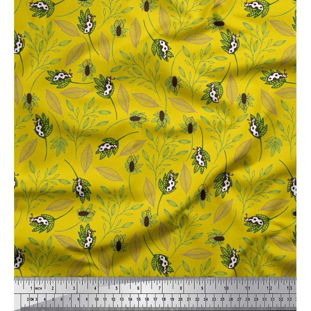 Soimoi Cotton Duck Fabric Leaves & Insect Decor Fabric Printed Yard 42 Inch Wide