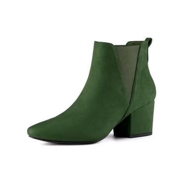Unique Bargains Women's Pointed Toe Chunky Heel Chelsea Ankle Boots Green 9