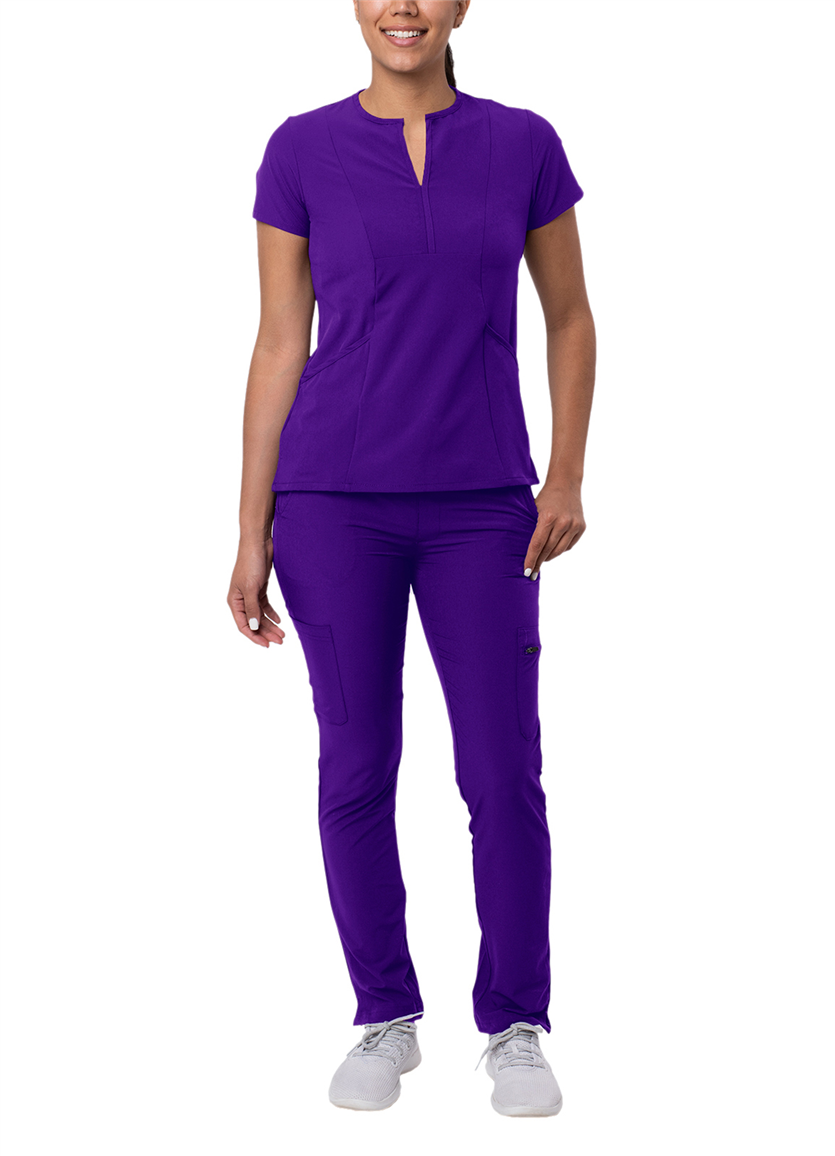 Adar Addition Go-Higher Scrub Set For Women - Notched V-Neck Scrub Top & Skinny Cargo Scrub Pants