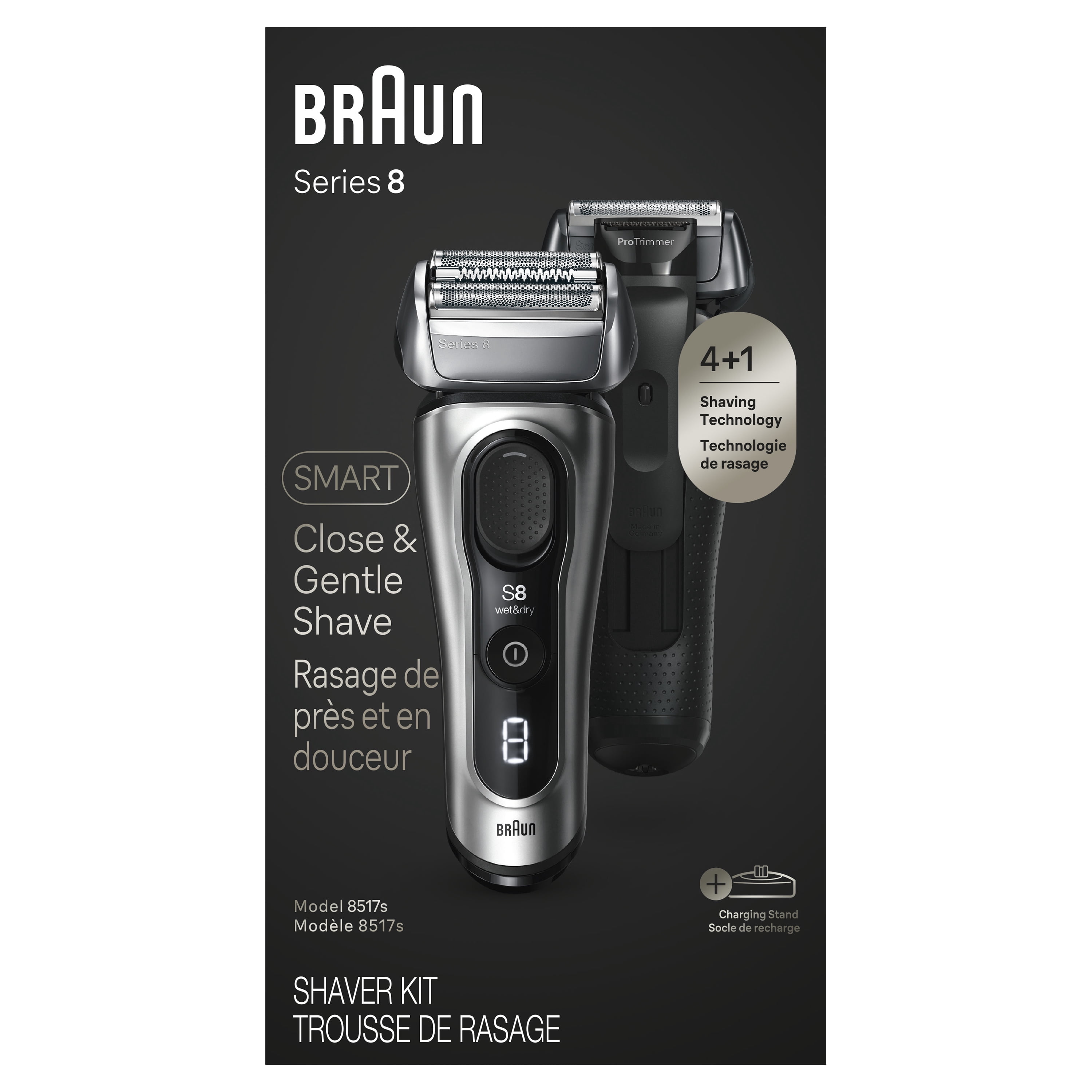 Braun Series 8 Electric Shaver for Men, with 4+1 Shaving Elements & Precision Long Hair Trimmer, Close & Gentle Even on Dense Beards, Wet & Dry Electric Razor with 60min Runtime, Made in Germany, 8517