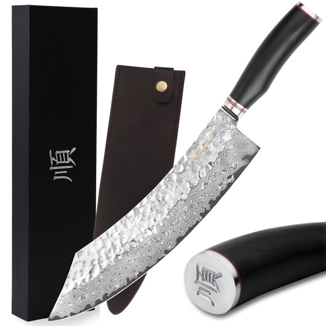 YOUSUNLONG Butcher Knife 12 Inch - Japanese Hammered Damascus Steel Max Breaking Knife Ultra Sharp Knives
