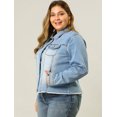 thumbnail image 4 of GRACE & GRANDEUR Women's Plus Size Washed Button Front Frayed Denim Jacket Light Blue 4X, 4 of 6