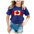 thumbnail image 1 of PMVFHDE Canada Day T-Shirt à Motif Imprimé Feuille d'Érable pour Filles, Manches Courtes, Chemise à Rayures pour Filles, T-Shirt à Manches Courtes pour Filles, T-Shirt d'Été à Col Rond, Coupe Décontractée, Chandails de Base, 1 of 4