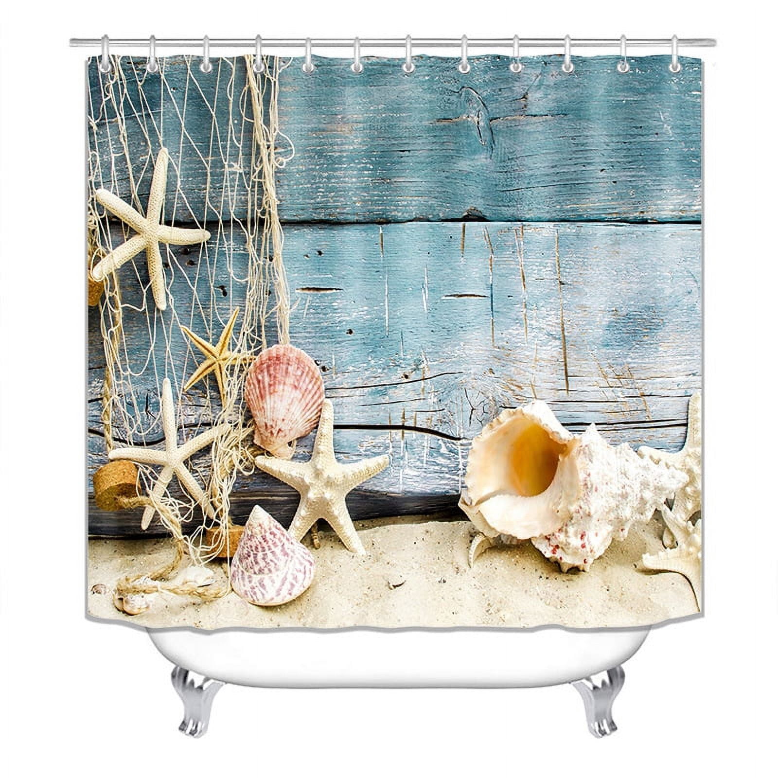 Shower Curtains, Fabric Shower Curtain Liner Ocean Shower Stall Curtain with 12 Hooks for Home Hotel Machine Washable Curtain Waterproof Bathroom Shower Curtain (72" X 72")