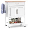 thumbnail image 1 of Gymax Chariot Îlot de Cuisine Roulant avec Tiroir Armoire de Rangement à 2 Portes Plateau Inférieur Blanc, 1 of 8