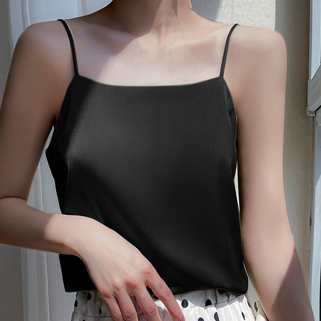 asjyhkr Womens Satin Silk Camisole Tops Summer Spaghetti Strap Shirts Comfy Soft Lounge Cami Tank