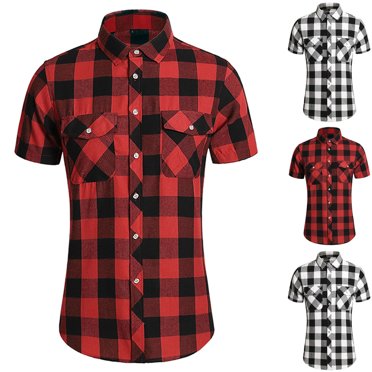 CEHVOM Chemises à Carreaux pour Hommes à Manches Courtes Grande Taille, Chemise Décontractée à Boutons pour Homme Chemise à Carreaux, Été Coupe Régulière Col Rabattu Chemises Boutonnées Blouse